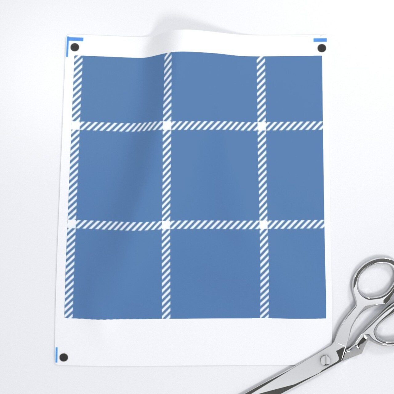 Minimal Check Simple Plaid Cornflower Blue Grid Windowpane Custom Printed Fabric by Spoonflower Various Fabrics by the Yard or Fat Quarter